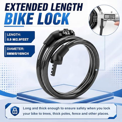 Hotop 10 Pcs 3 Feet Bike Lock Cable with Combination, Coiled Preset Bike Lock High Security 4 Digit Bicycle Locks Anti Theft Bikes Accessories Black Bicycle Cable Locks, 5/6 Inch Diameter - size: 3 Feet