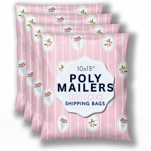 Picksie Mailers - Shipping Bags Cute Pink Small Biz Packaging Poly Mailers - color: Strawberry Bouquet, size: 10x13
