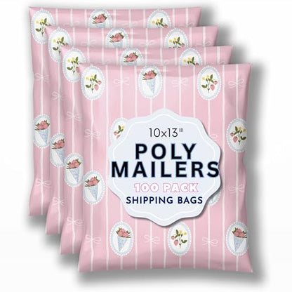 Picksie Mailers - Shipping Bags Cute Pink Small Biz Packaging Poly Mailers - color: Strawberry Bouquet, size: 10x13