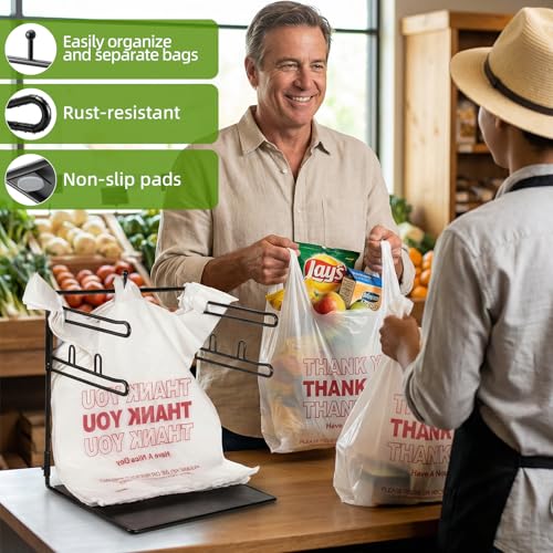 Plastic Bag Holder, Metal Base Grocery Bag Organizer - color: Black