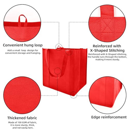 6 pack Reusable Grocery Bags,Thick Bottom-Shopping Bag for Groceries - color: Red