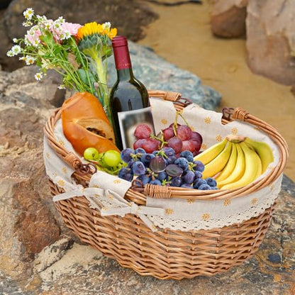Good GAIN Wicker Picnic Basket w/Fold Handles,Willow Empty Baskets, Yellow - color: Yellow