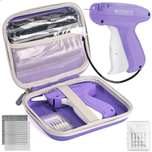 Stitch Gun for Clothes, Mini Stitchy Sewing Gun Stitchy Quick Clothing Fixer Gun with 6 Needles, 2500 White & 2500 Black Fasteners, Handheld Tagging Gun for Speedy Clothing Fixer Micro Tagging Gun - color: Stitch Gun with Case - Purple