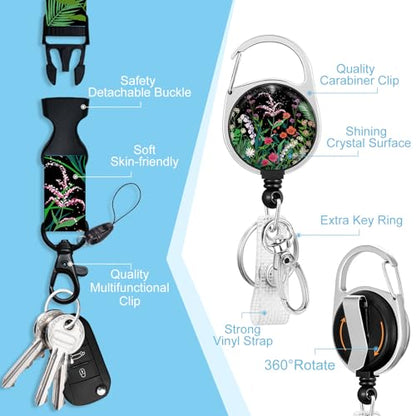 Piefly Lanyards for Id Badges, Teacher Card Holder Retractable Reel Flowers - color: Flower