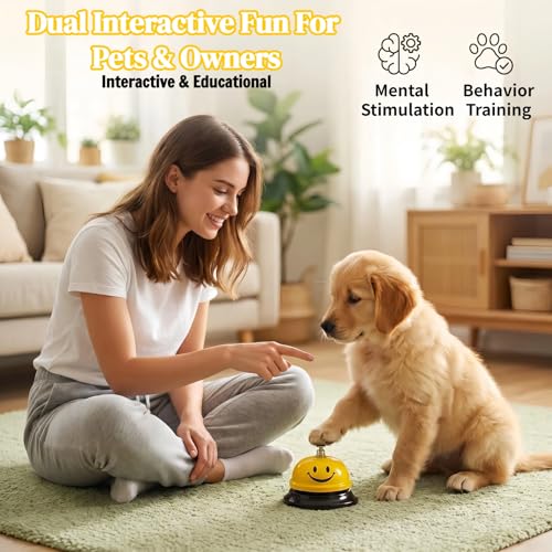Stainless Steel Service Bell 3.35", Loud Clear Ringing Desk Call Bell for Restaurant Hotel School, Non-Slip Base, No Battery Needed for Dog Training Yellow