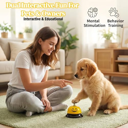 Stainless Steel Service Bell 3.35", Loud Clear Ringing Desk Call Bell for Restaurant Hotel School, Non-Slip Base, No Battery Needed for Dog Training Yellow
