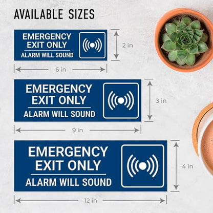 Emergency Exit Only Alarm Will Sound Sign, Engraved, - color: White, size: 3x9