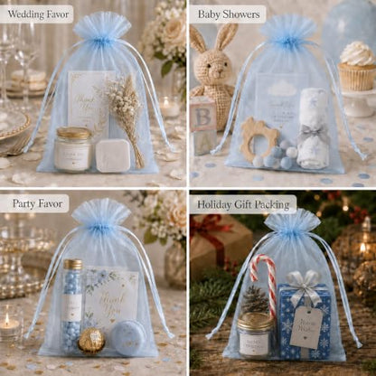Jexila 100 PCS Light Blue Organza Gift Bags 5X7 Baby Shower Party Favor Bag - color: Baby Blue