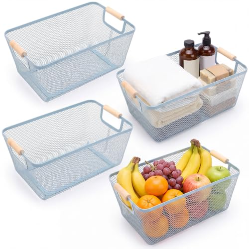 Ziliny 4 Pcs Mesh Wire Baskets for Organizing, Large, Light Blue - color: Light Blue, size: Large