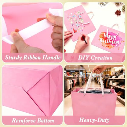 Epoesch 4 Pack Medium Pink Gift Bags with Handles and 12 Tissue Papers - color: Pink Gift Bags