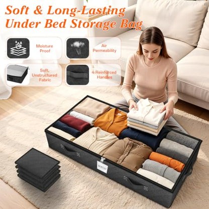 90L Under Bed Storage Containers, Storage Bags, Organizers, 4-Pack, Black - color: Black