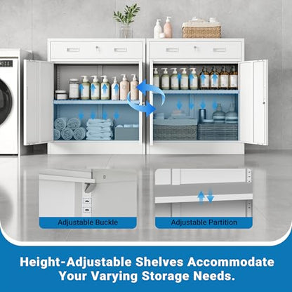 Metal Storage Cabinet, 36" Locking Cabinet with 1 Drawer & Shelves - color: White, size: 36"H×28"W×16"D-1Drawer