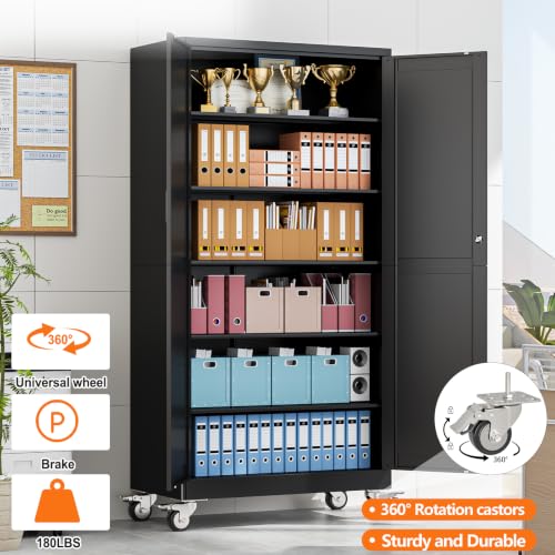 pozdeg 78.74" Black Lockable Rolling Metal Garage Storage Cabinet - color: Black, size: 19.68"D x 39.37"W x 78.74"H
