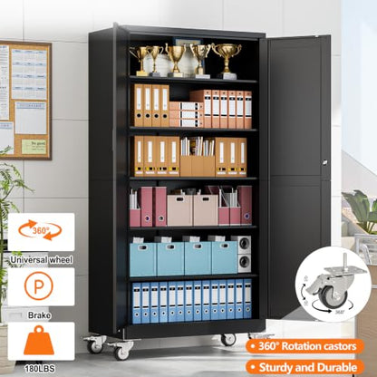pozdeg 78.74" Black Lockable Rolling Metal Garage Storage Cabinet - color: Black, size: 19.68"D x 39.37"W x 78.74"H