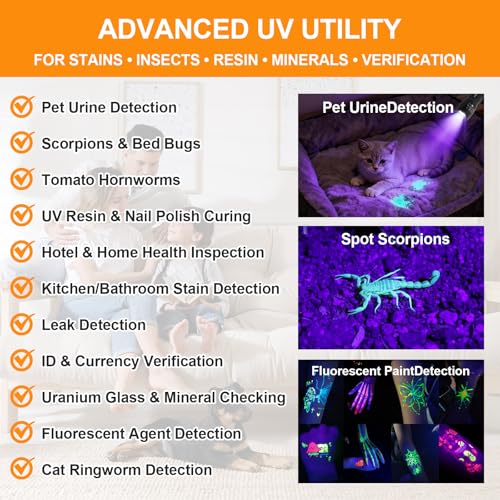6 Pack 2-in-1 Dual Light LED Flashlight, White & UV Black Light, High Lumens LED Torch, Portable Flashlight for Pet Urine Detection, Resin Curing, Leak Detection, Camping, Inspection & Emergency