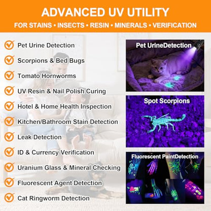 6 Pack 2-in-1 Dual Light LED Flashlight, White & UV Black Light, High Lumens LED Torch, Portable Flashlight for Pet Urine Detection, Resin Curing, Leak Detection, Camping, Inspection & Emergency