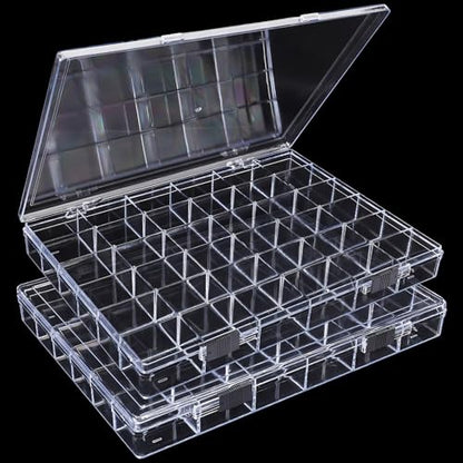 Noverlife 36 Grids Clear Plastic Organizer Boxes, Jewelry Storage Container - size: 36 Grids - 2 Packs