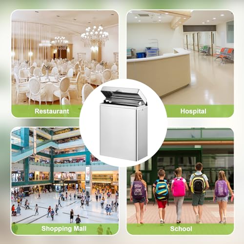 Tioncy 2 Pcs Sanitary Disposal Tampon Napkin Bathroom Receptacle Wall Mounted with Sanitary Receptacle Liner Frame Holder Stainless Steel Mini Bin Restroom Commercial Small Space (Natural Color)