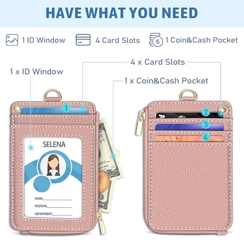 Piefly Pink Lanyard Wallet with ID Badge Holder, Small Slim RFID Keychain - color: A-solid Pk