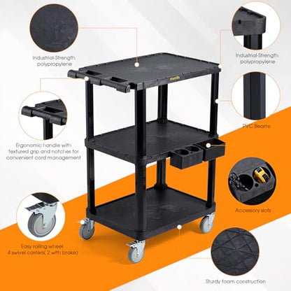 ELAFROS 3-Tier Heavy Duty Flat Top Rolling Utility Cart, 27.5 x 18.25 in