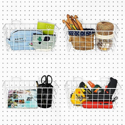 Pegboard Baskets 4 Pack Peg Board Metal Shelves Organizers (Medium, White) - size: Medium, style: 4M White Pegboard Baskets