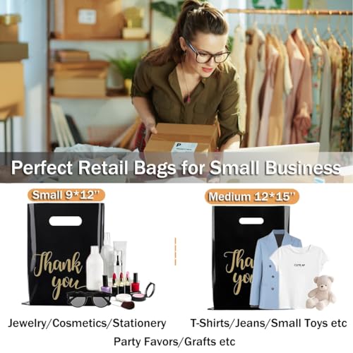 Thank You Merchandise Bags, 100 Pack, 9x12 inches, Extra Thick, Retail Plastic Shopping Gift Bags, Tear Resistant and Strong - color: 9*12 inch 100Pack