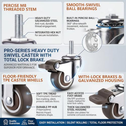 WANLIAN 1.5 Inch Caster Wheels, Metric M8x20mm Threaded Stem Casters Set 4 - style: 1.5 Inch