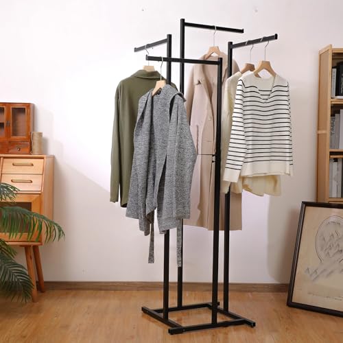 Shimeyao Retail Clothing Rack Clothing Display Stand for Hanging Sturdy Clothes Rack Heavy Duty T Shirt Display Racks for Vendor Boutiques 4 Way Clothes Stand with Straight Arms Square Tubing(Black)