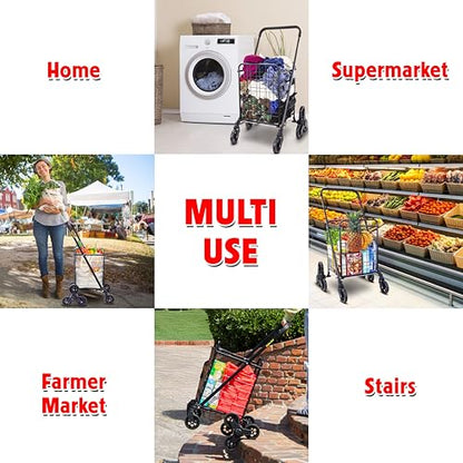 dbest Products Stair Climber Cruiser Cart Shopping Grocery Rolling Folding Laundry Basket on Wheels Foldable Utility Trolley Compact Lightweight Collapsible, Black - color: Black, style: Stair Climber