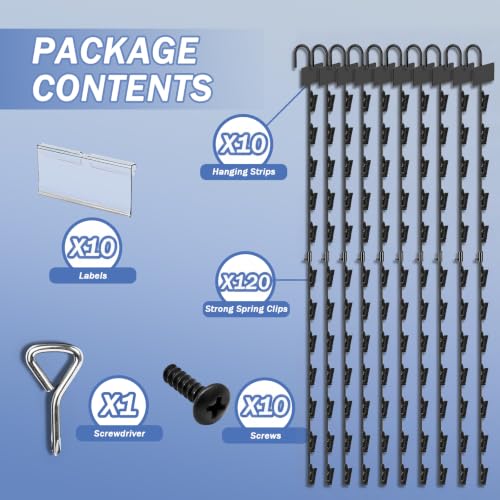 Hanging Chip Clip Strips for Merchandising with Hooks, 32 inch Chip Display Rack Stand 120 Clips Potato Chip Bag Holder with Label Headers Metal Retail Display Rack for Snack Candy 10 Pcs Black - size: 10Pcs-Black