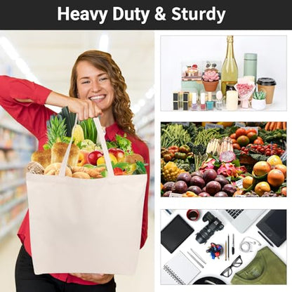 Segarty Canvas Tote Bag with Zipper, 24 Pack 16x13 Reusable Bags for Women, Blank Canvas Tote Aesthetic with Natural Cotton Cloth, Shoulder Strap, Bulk for DIY, Grocery, Beach, Travel，Gift - size: 16.5"x13.4"x3.9", style: Beige_24pcs