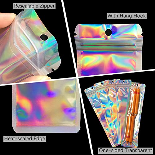 300Count Holographic Beadable Pen Packaging Bag for Small Business,Resealable 2.4x9 inchs Sample Packaging Sealable Packaging Zipper Bags for Jewelry, Cosmetic,Candys - size: 2.4x9inch-300