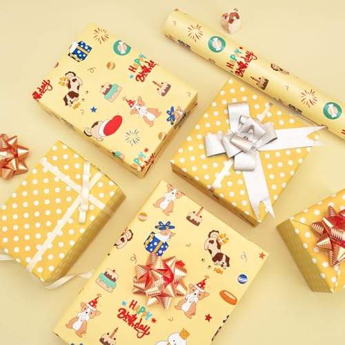 WERNNSAI Dog Wrapping Paper Roll - 33 ft Happy Birthday Puppy Gift Wrap - color: Dog