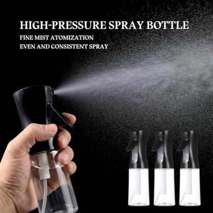 3 Pack Black Continuous Spray Bottle Atomizing Mister for Hair,Plants,Cleaning,Travel Fine Mist Water Spray Bottles for Styling,Refillable Empty Spray Bottles Black&Transparent (200ml) - color: B
