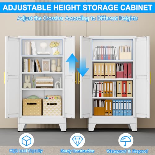 pozdeg 47.24" White Steel Tall Garage Storage Cabinet - color: White, size: 11.81"D x 23.62"W x 47.24"H