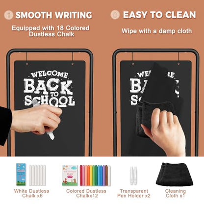 SELEAD Metal Swinging Chalkboard with Wheels, 21”x40” Large Sidewalk Board