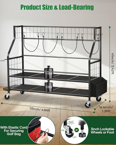 FHXZH Golf Bag Storage Garage Organizer - Golf Bag Stand with Wheels - color: Black - 4 Golf Bag Organizer