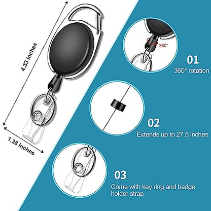 60 Pack Retractable ID Badge Holder Badge Reel with Carabiner and Belt Clip - color: Black