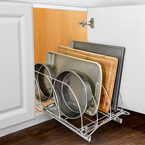 LYNK PROFESSIONAL® Pull Out Cookie Sheet Organizer for Cabinet – Baking Sheet Organizer – Sheet Pan Organizer - Lifetime Ltd. Warranty – 10” x 21” Deep Inside Cabinet, Chrome - size: 10w x 21d x 9.6h -inch