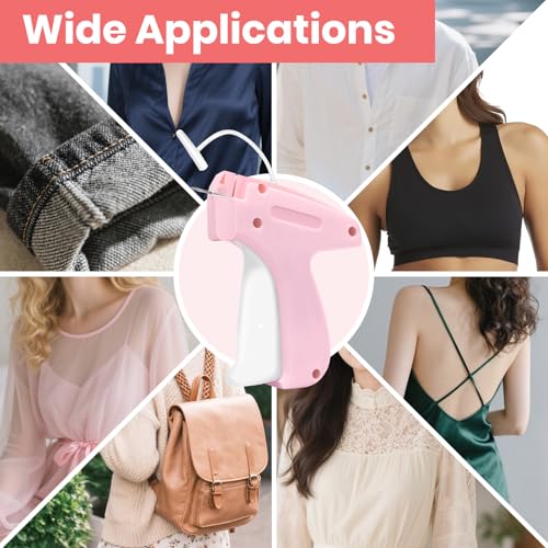 ASUNO Stitch Gun for Clothes Handheld Tag Quick Clothing Fixer Tagging Sewing Kit Includes 6 Needle 1000 Black Fasteners & 1000 White Fasteners Pink