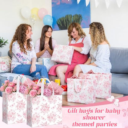 Abbylike 30 Pack Pink Floral Reusable Gift Bags with Handles, Party Favors - style: Pink Floral