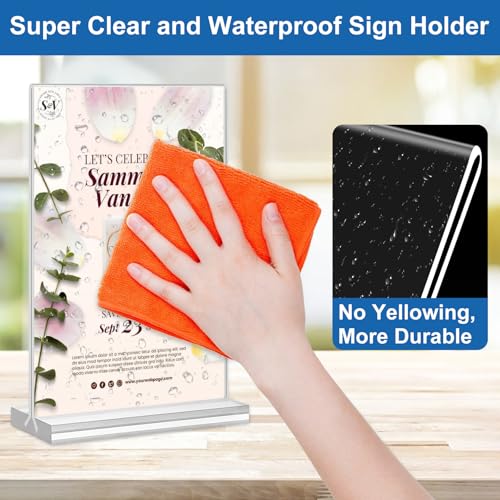 Acrylic Sign Holder 5.5 x 8.5, 10 Pack Double-Sided Stand up Table Top Clear Sign Holders, T Shape Plastic Acrylic Picture Frame Menu Flyer Paper Holder Display Stands for Office Store Wedding Party - size: Vertical 10 Pack 5.5x8.5''