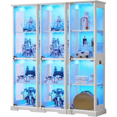 LELELINKY Farmhouse Narrow Glass Display Cabinet with Doors Set of 3 - color: White, size: 3 Pack