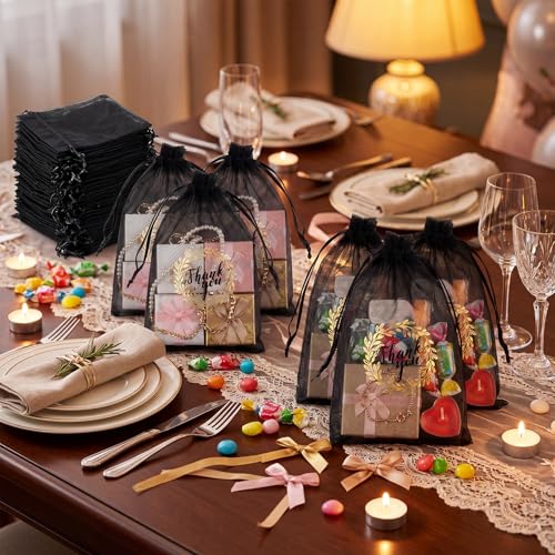 Shappy 100 Pcs 4x6 Inch Black Organza Bags, Thank You Drawstring Gift Bags - color: Black, size: 1 Count (Pack of 100)