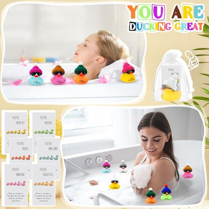Liliful 24 Sets Colorful Rubber Ducks with Knit Hat Sunglasses Card Bag - color: Colorful