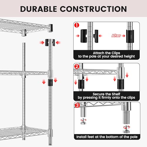 Storage Shelves - 5 Tier Metal Shelving Unit, 14"D×30"W×60"H, Chrome - color: Chrome, size: 14"D X 30"W x 60"H, 5 Tier
