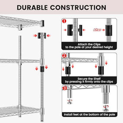 Storage Shelves - 5 Tier Metal Shelving Unit, 14"D×30"W×60"H, Chrome - color: Chrome, size: 14"D X 30"W x 60"H, 5 Tier