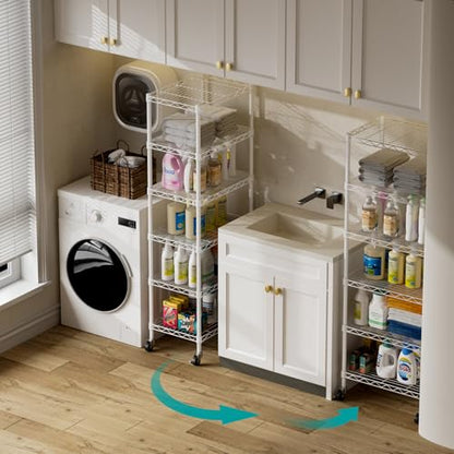 SINGAYE 6 Shelves Storage Shelf Wire Shelving Unit Metal Adjustable Wheels - color: White, size: 6Tier/11.5"D X 17.5"W X 61.5"H