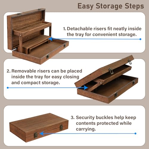 MOOCA 3-Tier Portable Wooden Jewelry Display Risers Carrying Case