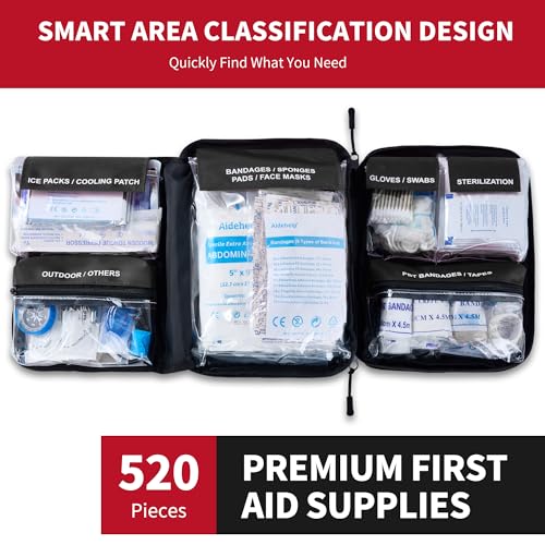 520 Pieces Premium First Aid Kit - Large Emergency Medical Kit (Black) - color: Black